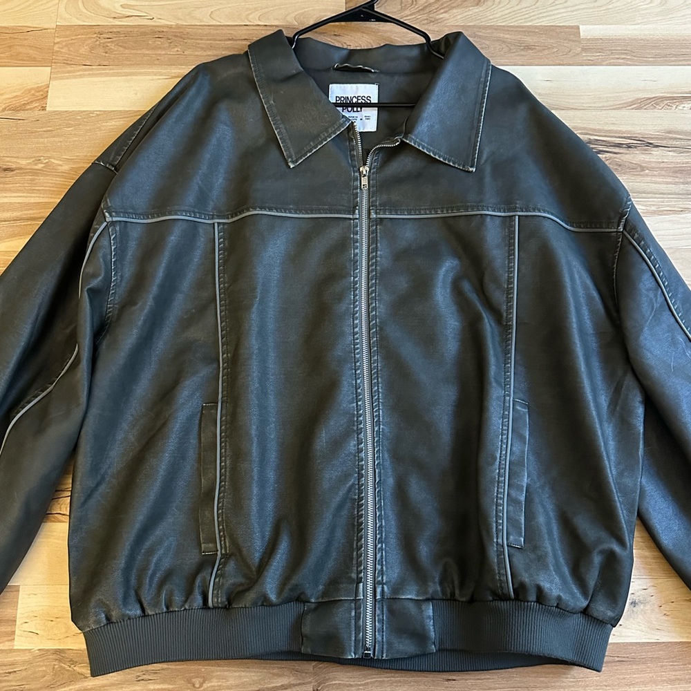 Princess Polly Women's Black Faux Leather Zip Jacket